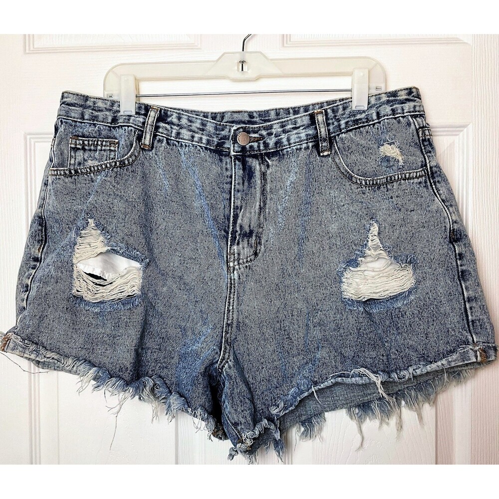 Distressed Cut-off Jean Booty‎ Shorts Plus Size 2X High Rise Faded Denim SHEIN